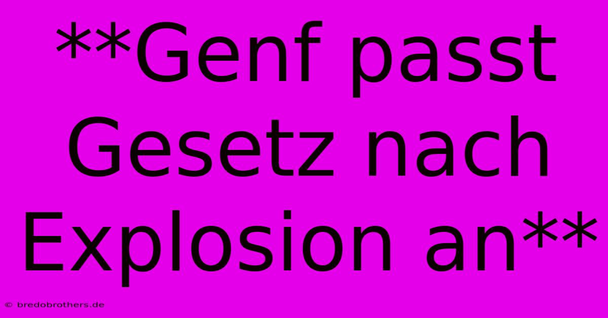 **Genf Passt Gesetz Nach Explosion An**