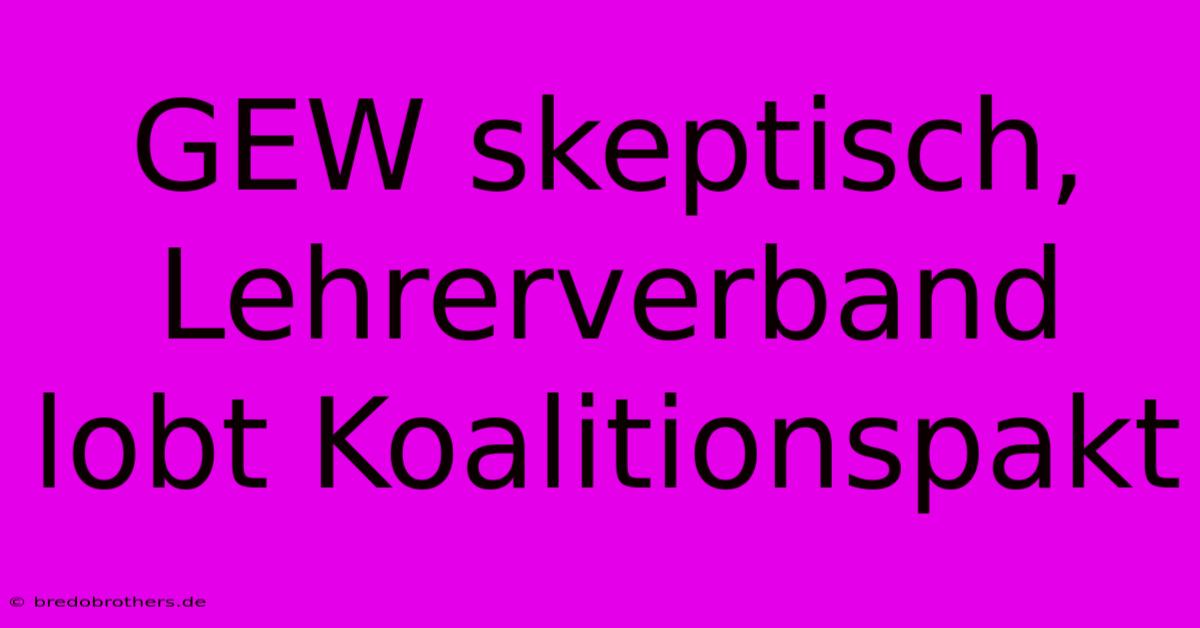 GEW Skeptisch, Lehrerverband Lobt Koalitionspakt