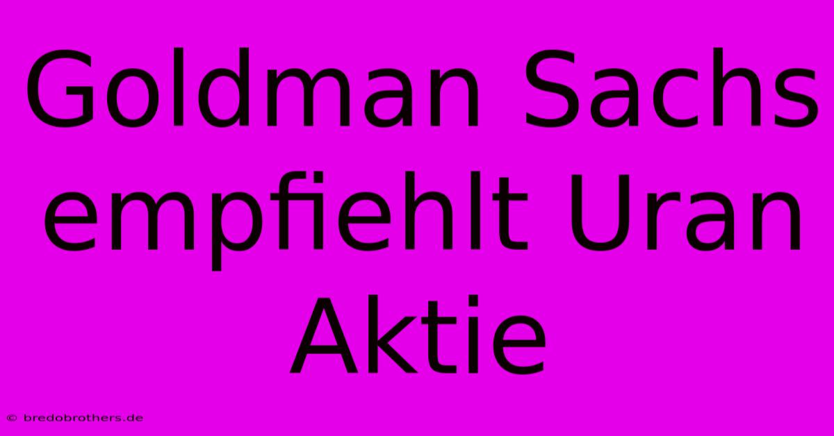 Goldman Sachs Empfiehlt Uran Aktie