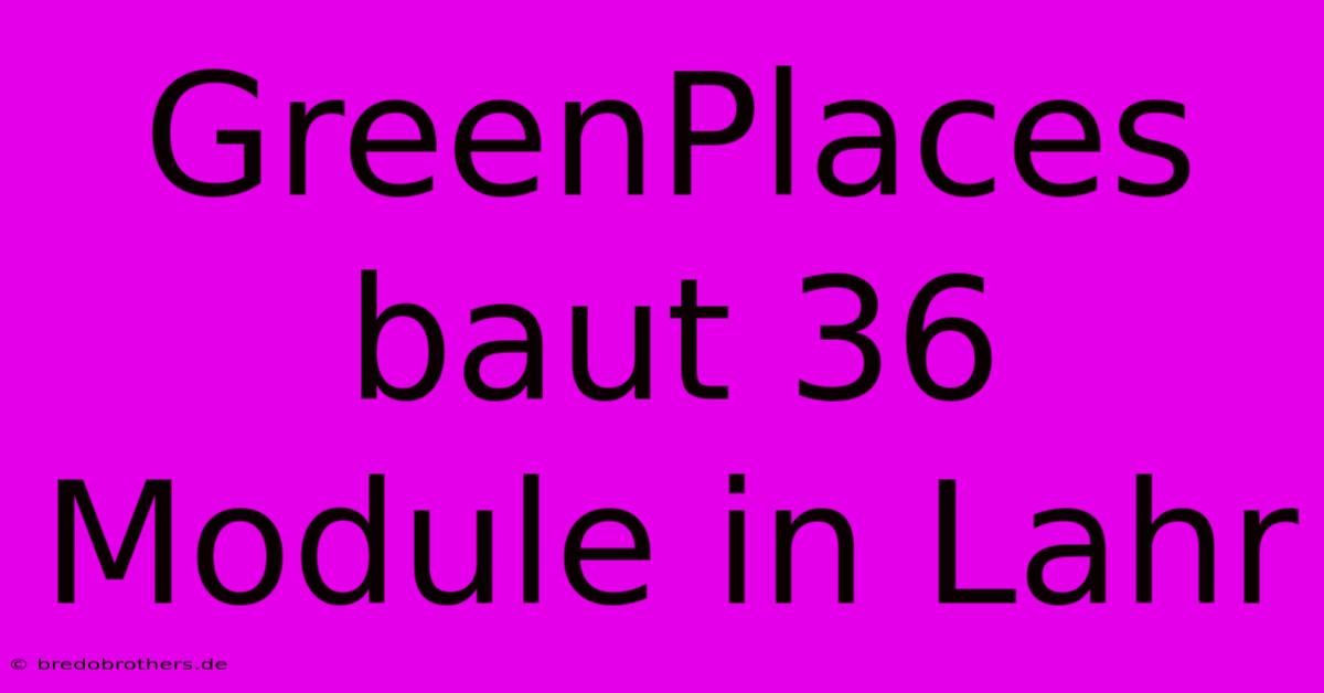 GreenPlaces Baut 36 Module In Lahr