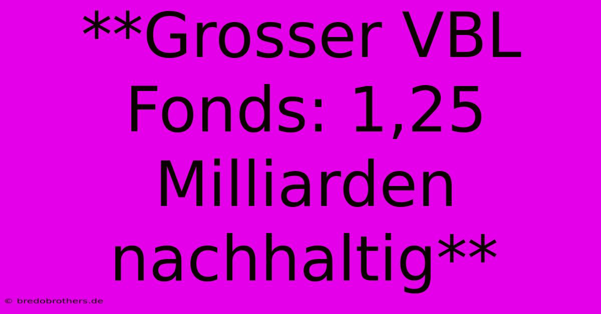 **Grosser VBL Fonds: 1,25 Milliarden Nachhaltig**