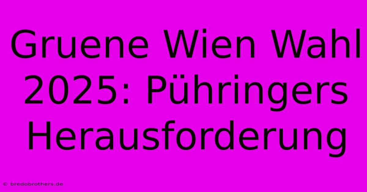 Gruene Wien Wahl 2025: Pühringers Herausforderung