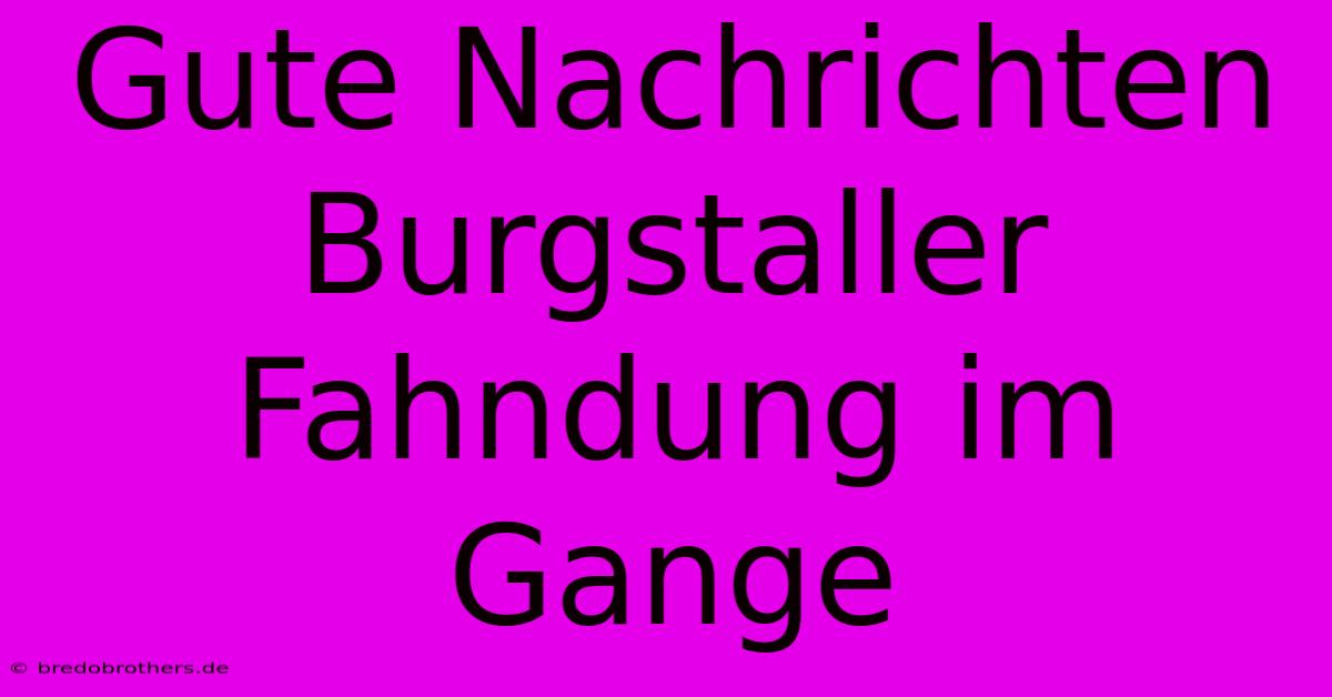 Gute Nachrichten Burgstaller Fahndung Im Gange