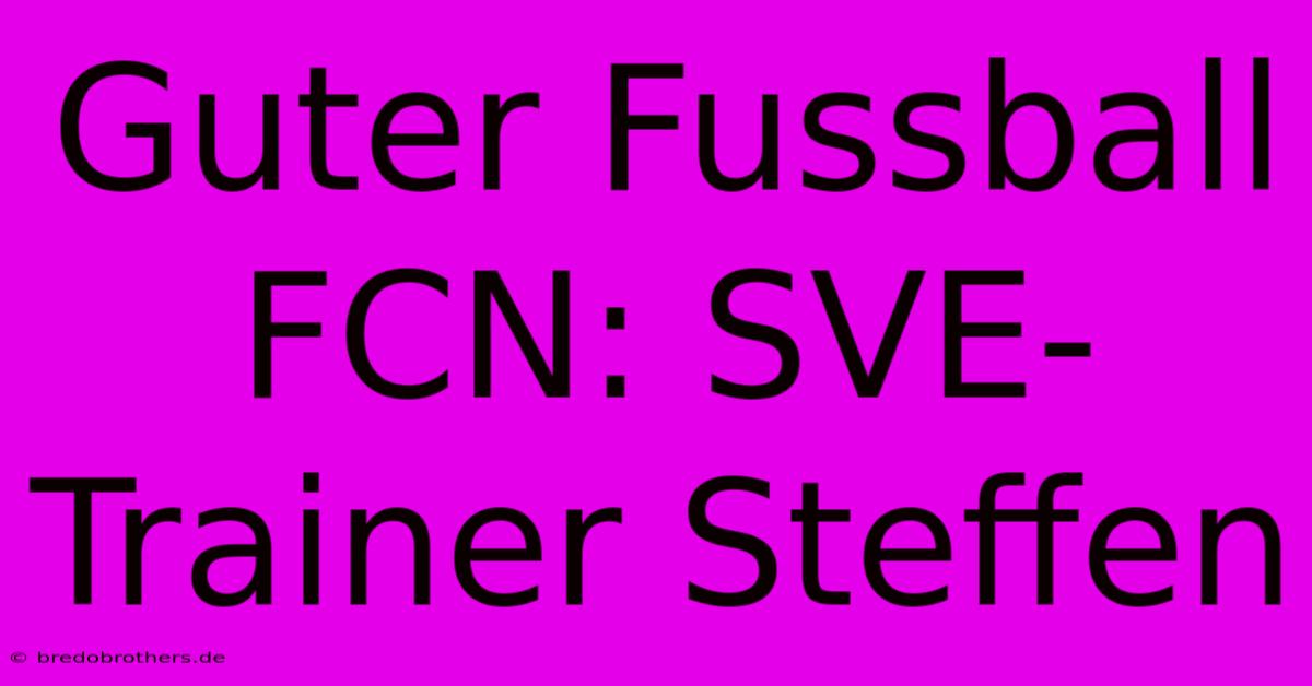 Guter Fussball FCN: SVE-Trainer Steffen