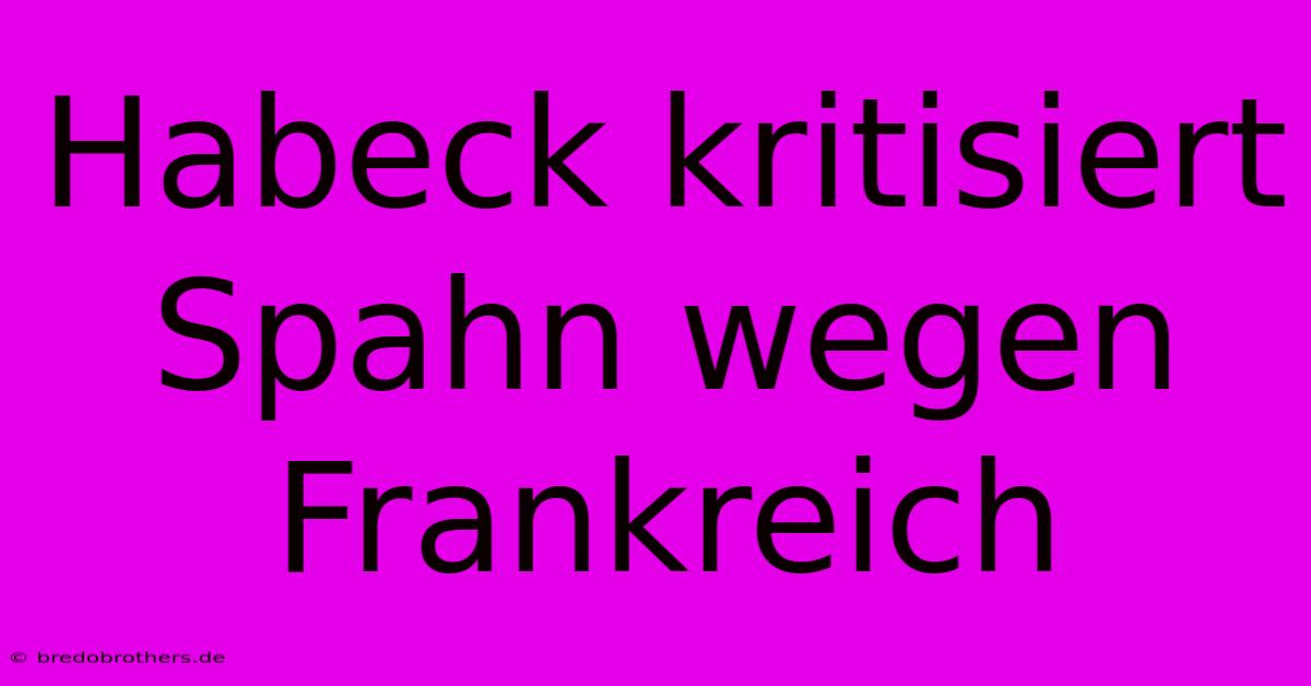 Habeck Kritisiert Spahn Wegen Frankreich