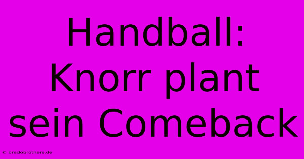 Handball: Knorr Plant Sein Comeback