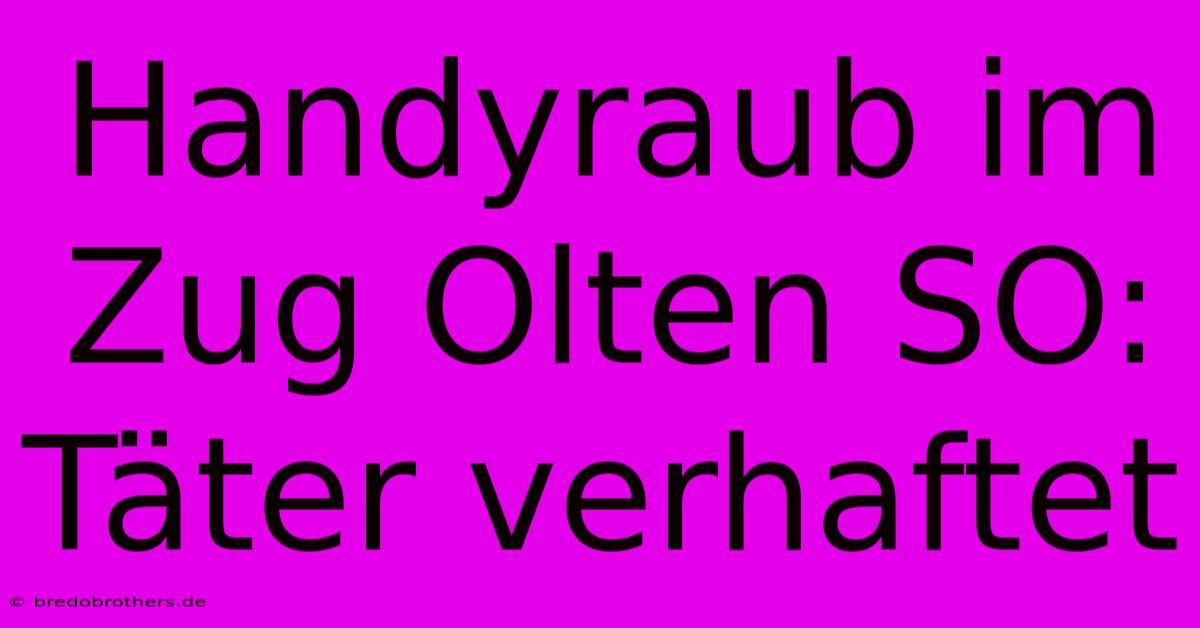 Handyraub Im Zug Olten SO: Täter Verhaftet