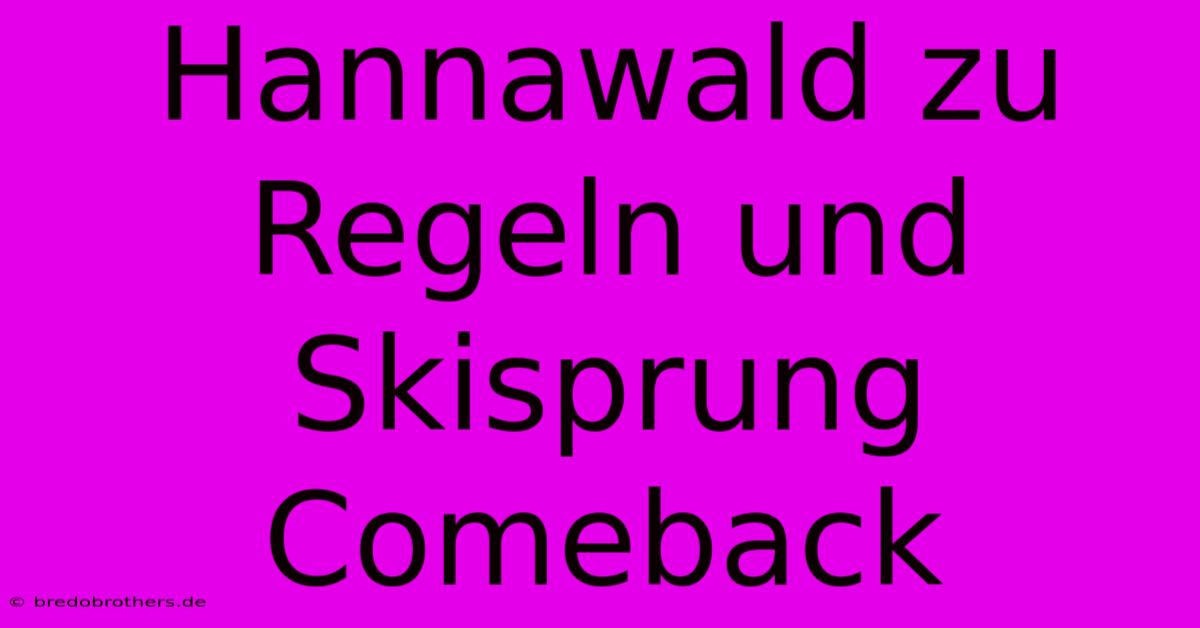 Hannawald Zu Regeln Und Skisprung Comeback