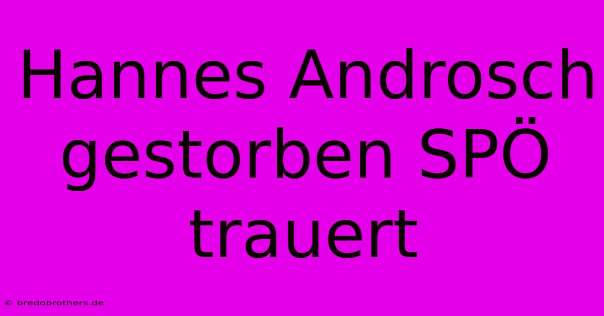 Hannes Androsch Gestorben SPÖ Trauert