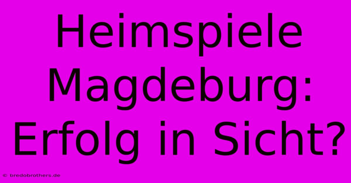 Heimspiele Magdeburg:  Erfolg In Sicht?