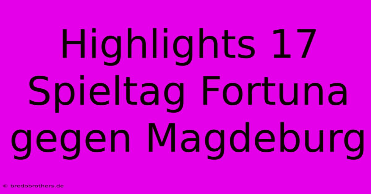 Highlights 17 Spieltag Fortuna Gegen Magdeburg