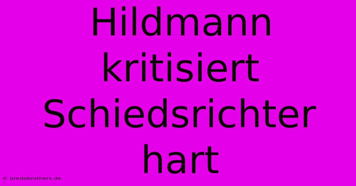 Hildmann Kritisiert Schiedsrichter Hart