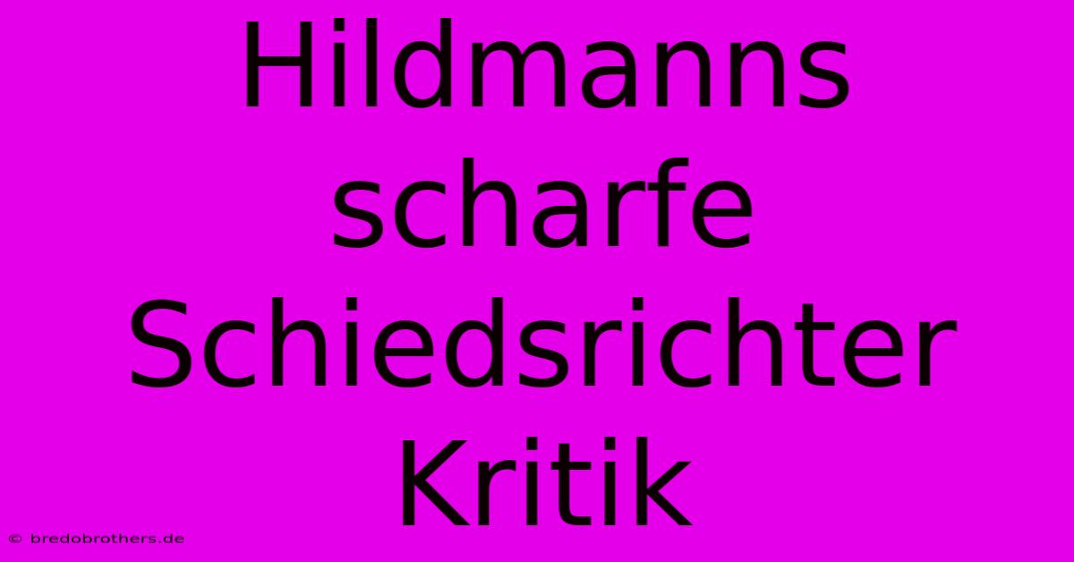 Hildmanns Scharfe Schiedsrichter Kritik