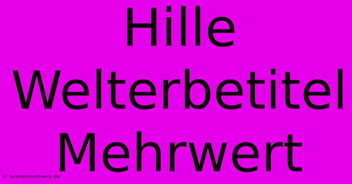 Hille Welterbetitel Mehrwert