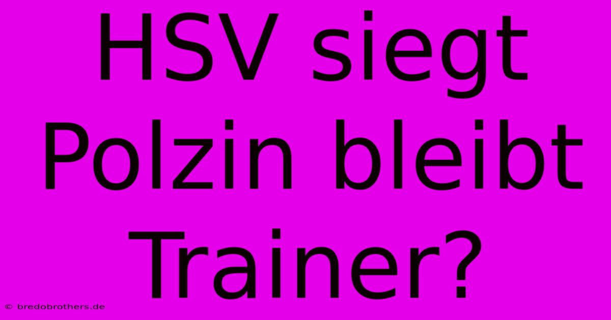 HSV Siegt Polzin Bleibt Trainer?