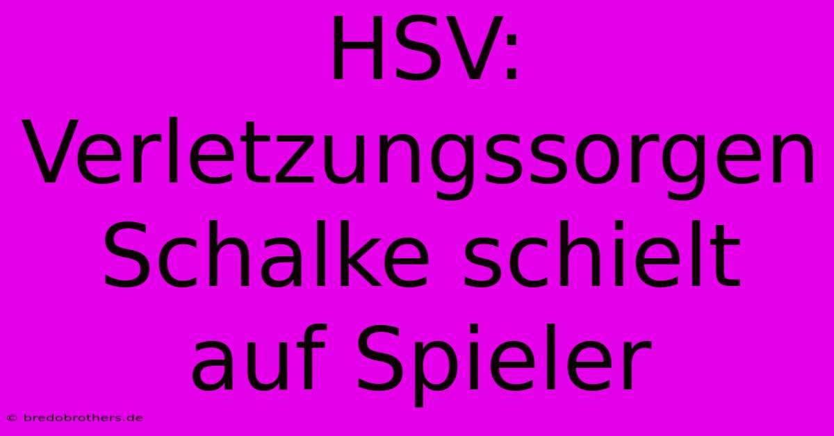 HSV: Verletzungssorgen Schalke Schielt Auf Spieler