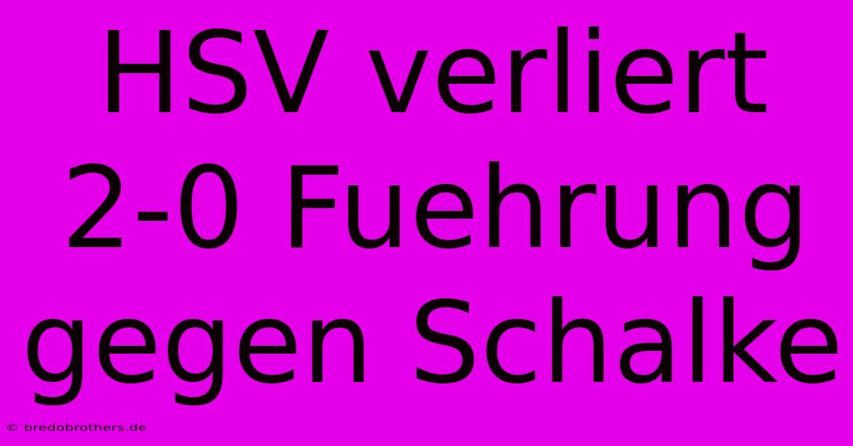 HSV Verliert 2-0 Fuehrung Gegen Schalke