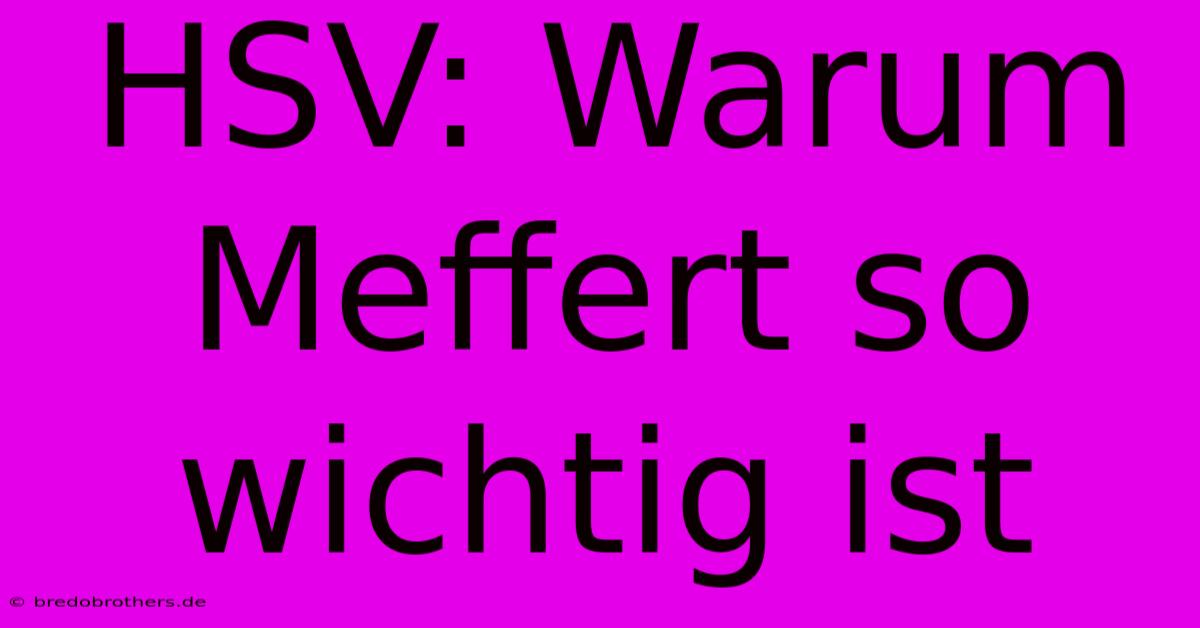 HSV: Warum Meffert So Wichtig Ist