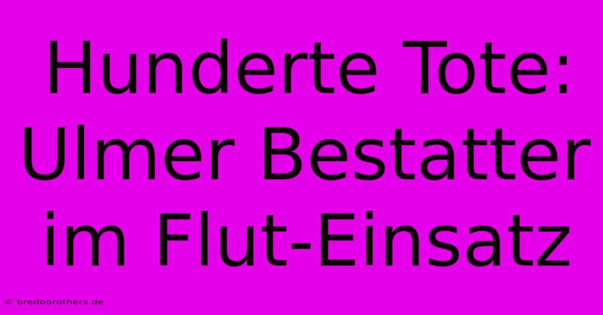 Hunderte Tote: Ulmer Bestatter Im Flut-Einsatz