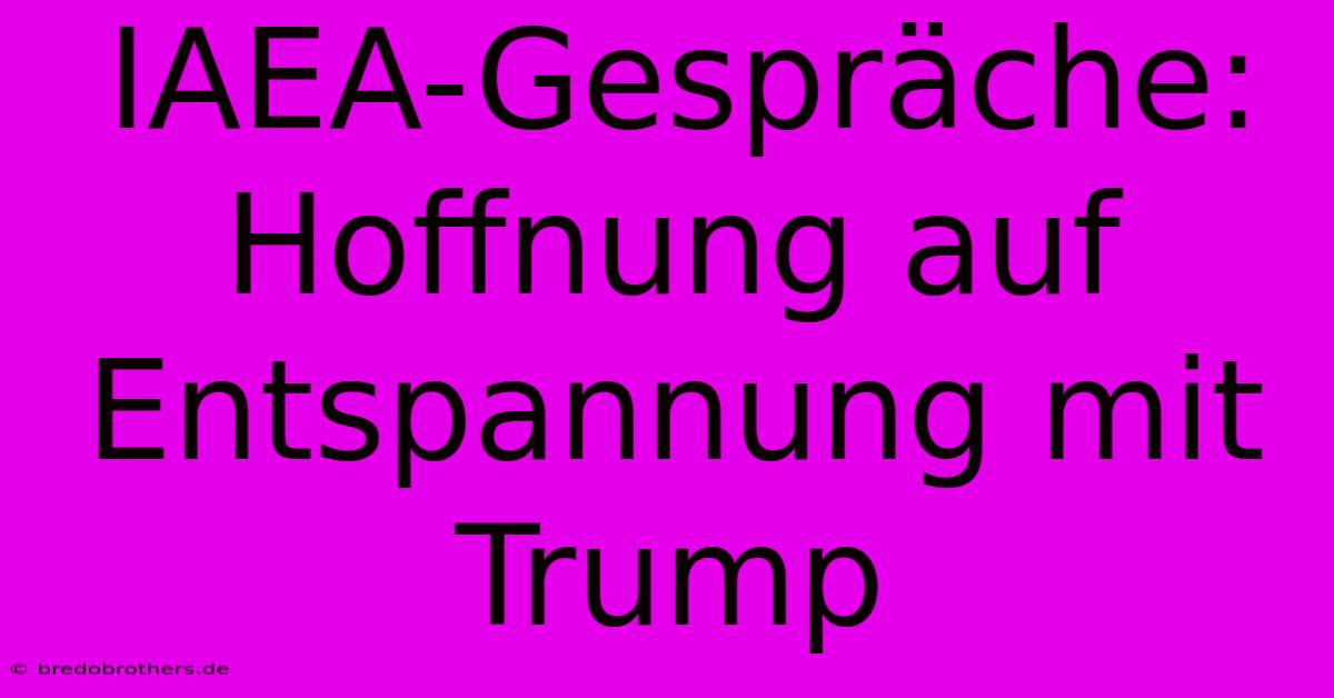 IAEA-Gespräche: Hoffnung Auf Entspannung Mit Trump