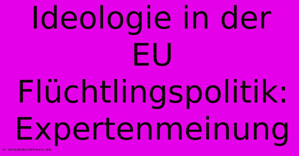 Ideologie In Der EU Flüchtlingspolitik: Expertenmeinung