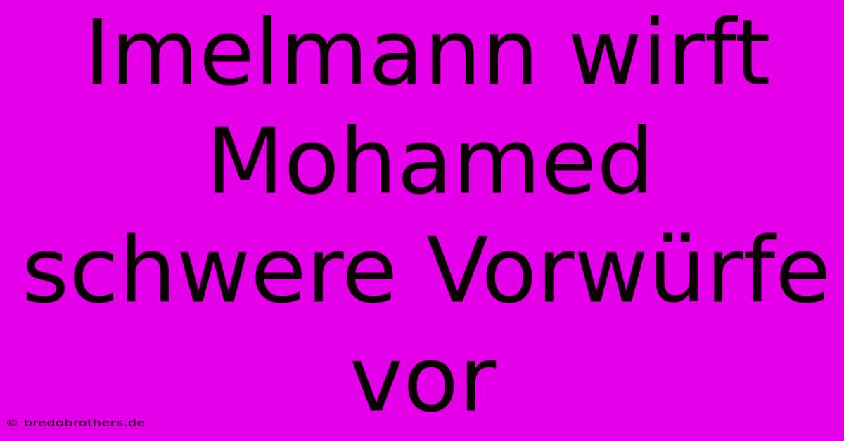 Imelmann Wirft Mohamed Schwere Vorwürfe Vor