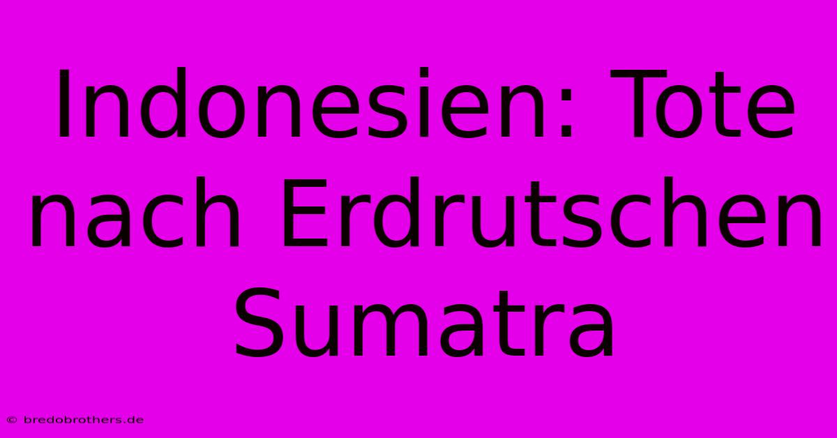 Indonesien: Tote Nach Erdrutschen Sumatra