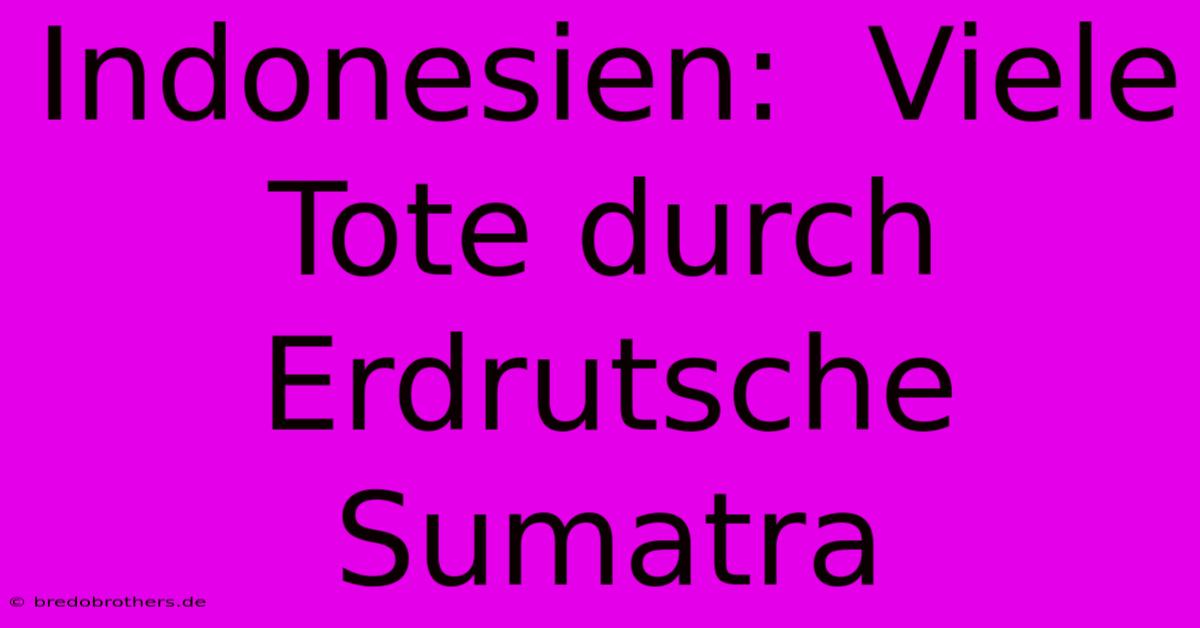 Indonesien:  Viele Tote Durch Erdrutsche Sumatra