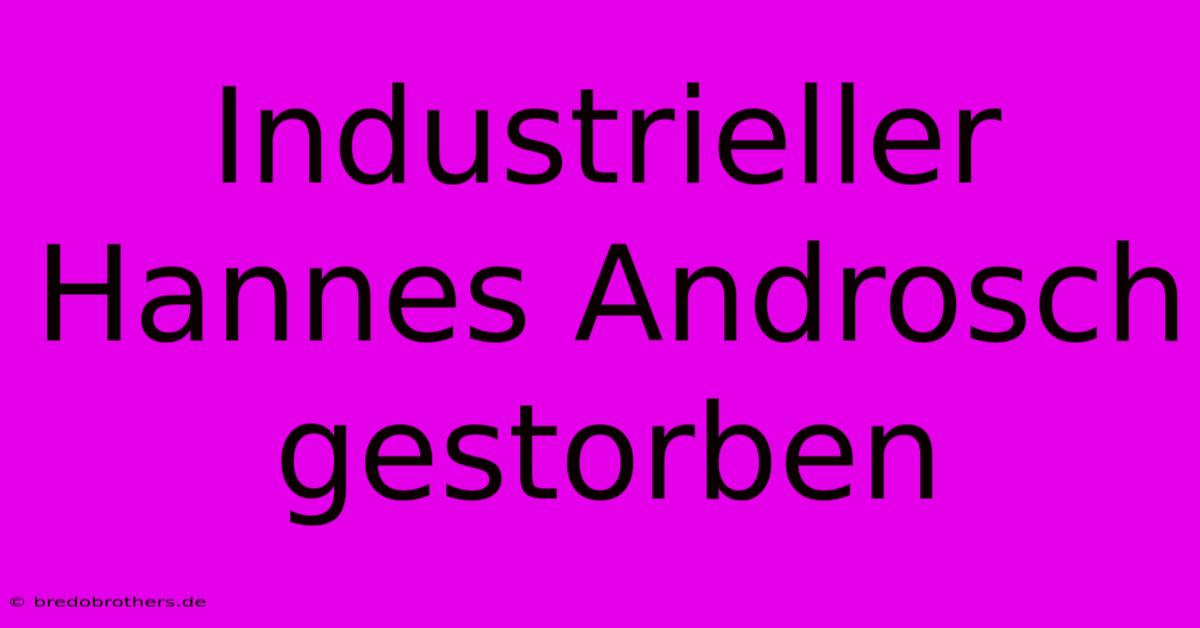 Industrieller Hannes Androsch Gestorben