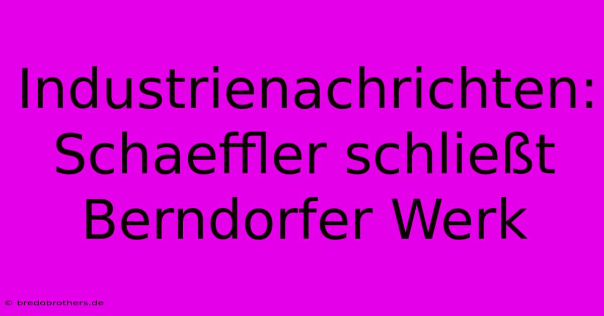 Industrienachrichten: Schaeffler Schließt Berndorfer Werk