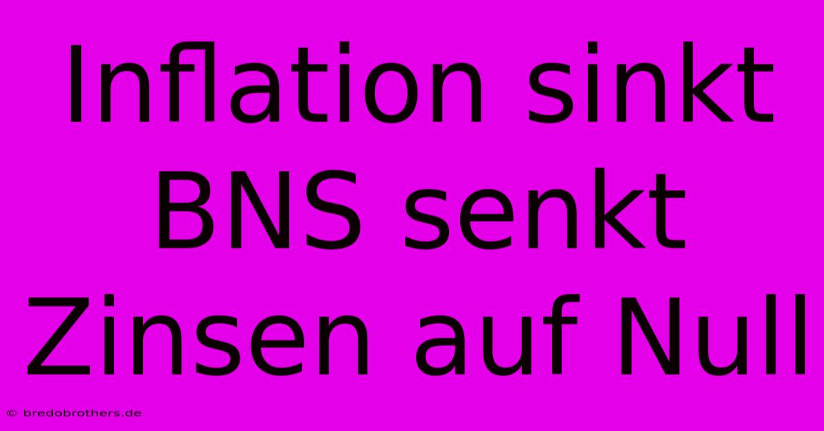 Inflation Sinkt BNS Senkt Zinsen Auf Null