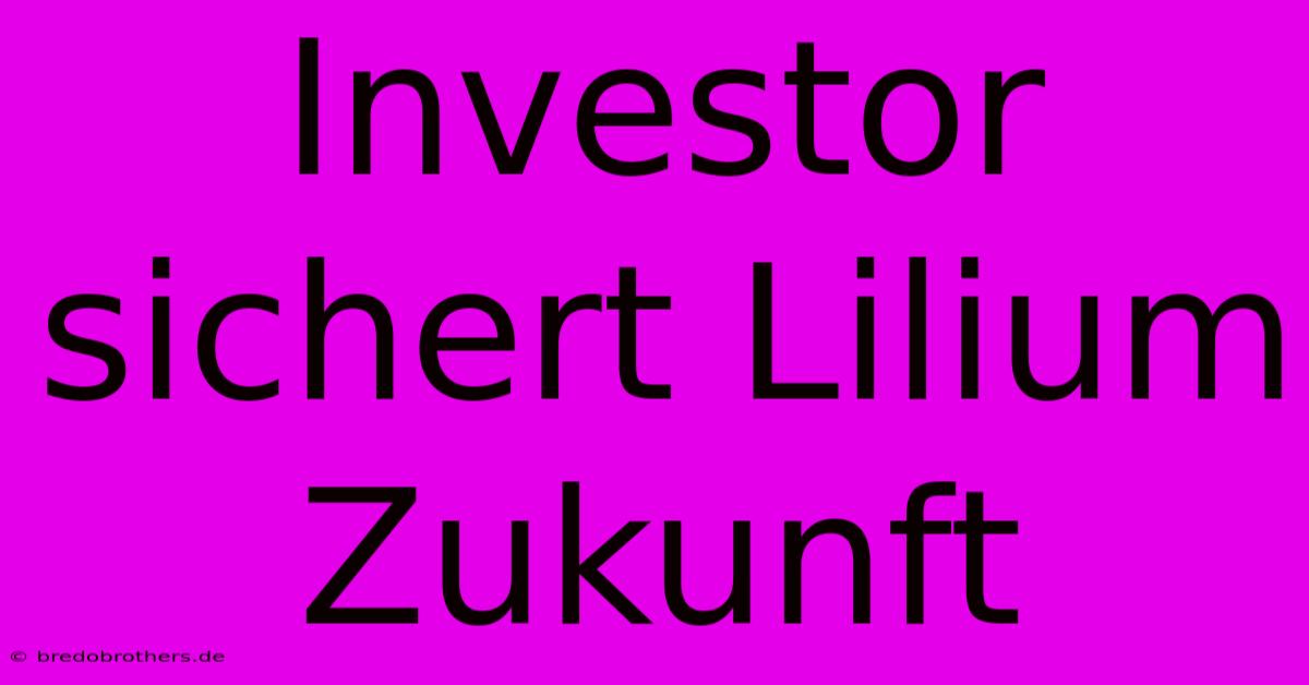 Investor Sichert Lilium Zukunft