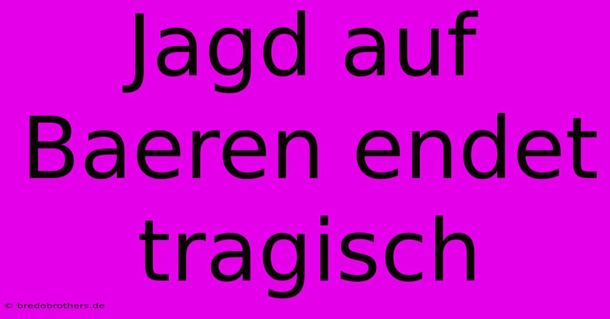 Jagd Auf Baeren Endet Tragisch