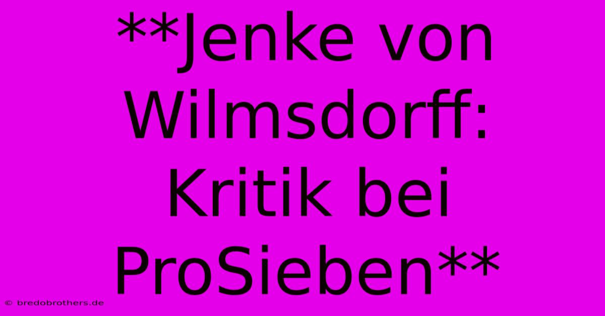 **Jenke Von Wilmsdorff:  Kritik Bei ProSieben** 