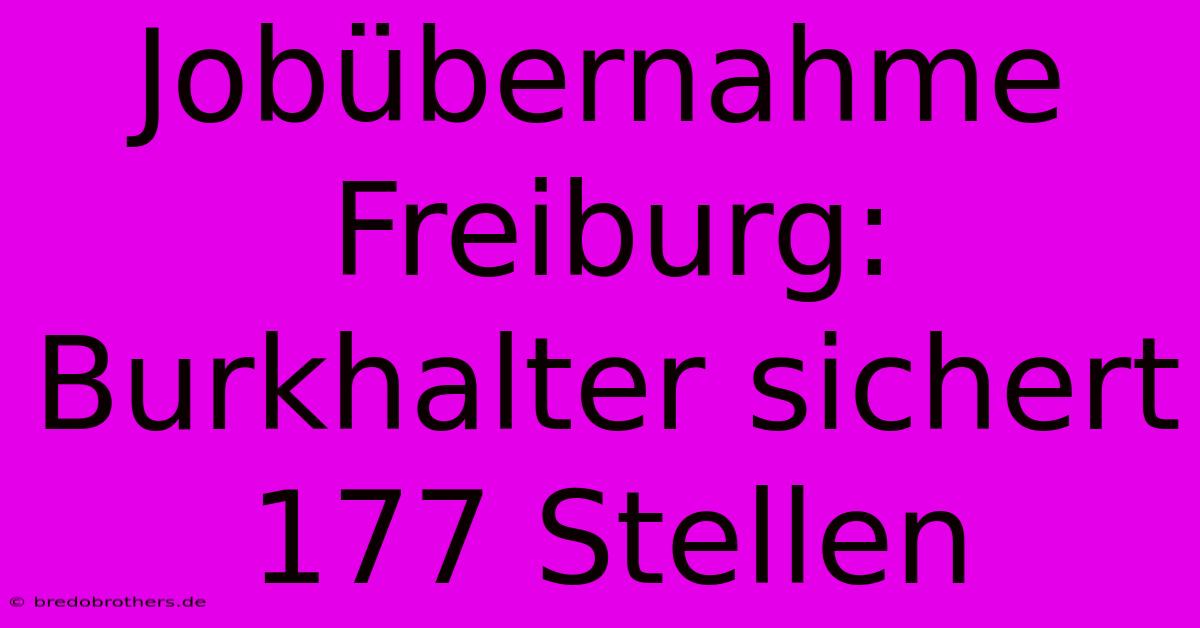 Jobübernahme Freiburg: Burkhalter Sichert 177 Stellen