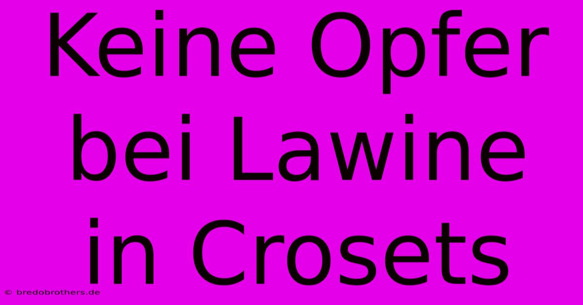 Keine Opfer Bei Lawine In Crosets