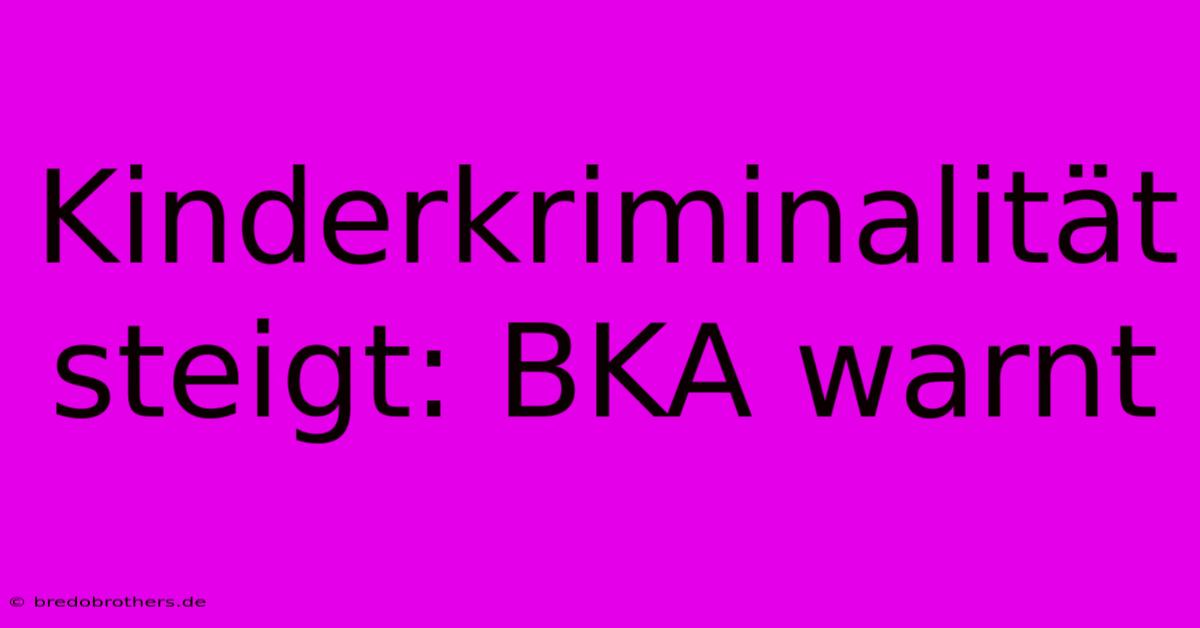 Kinderkriminalität Steigt: BKA Warnt