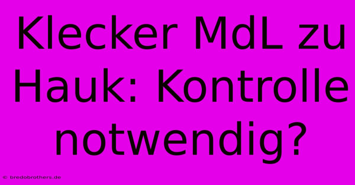 Klecker MdL Zu Hauk: Kontrolle Notwendig?