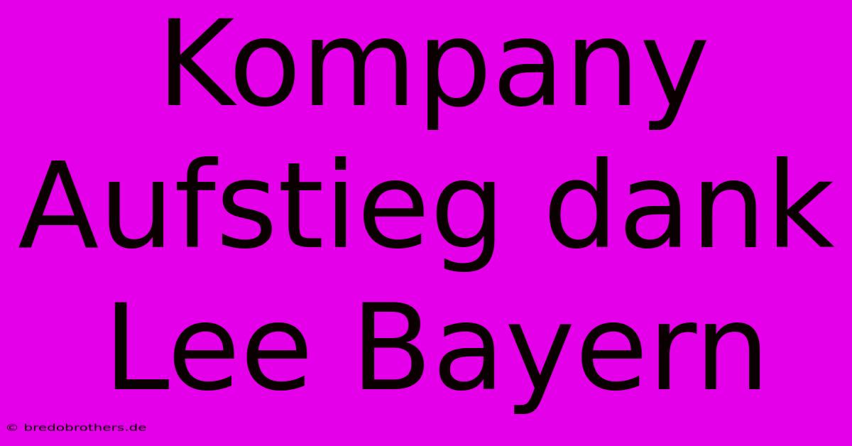 Kompany Aufstieg Dank Lee Bayern