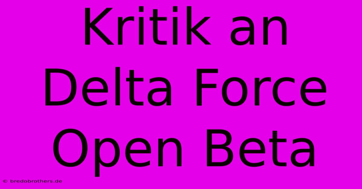 Kritik An Delta Force Open Beta