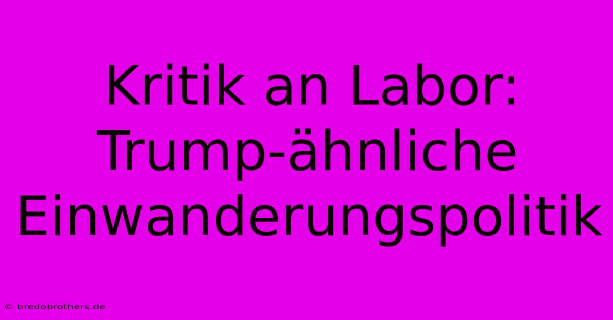 Kritik An Labor: Trump-ähnliche Einwanderungspolitik