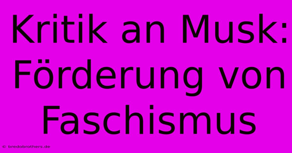 Kritik An Musk: Förderung Von Faschismus