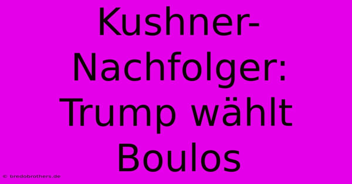 Kushner-Nachfolger: Trump Wählt Boulos