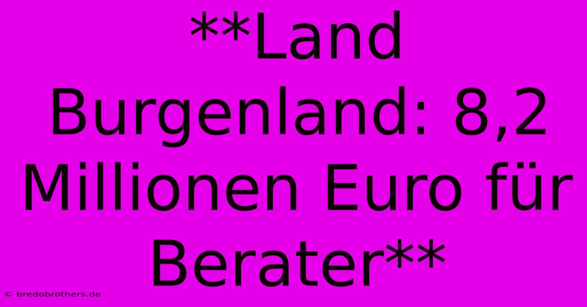 **Land Burgenland: 8,2 Millionen Euro Für Berater**