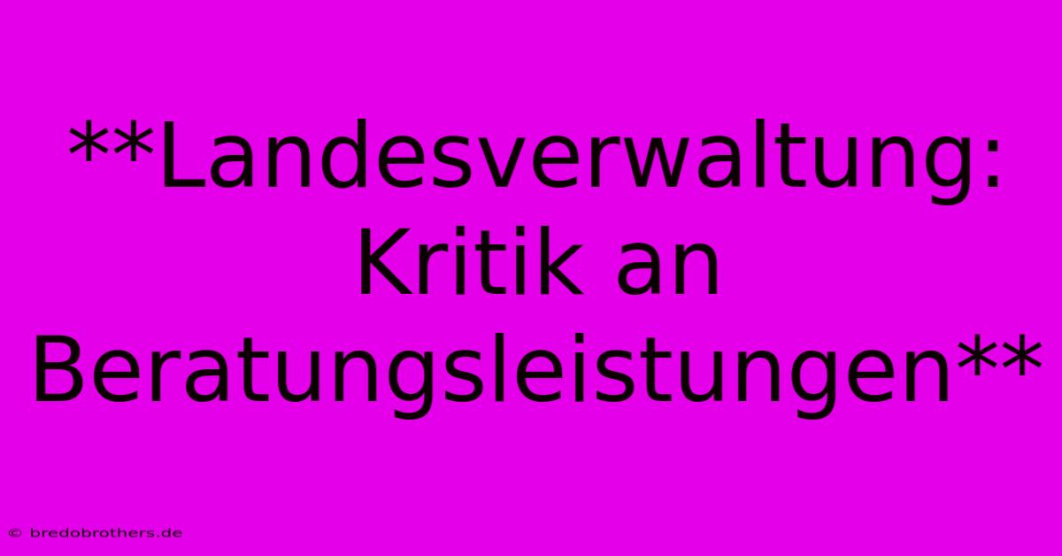 **Landesverwaltung: Kritik An Beratungsleistungen**