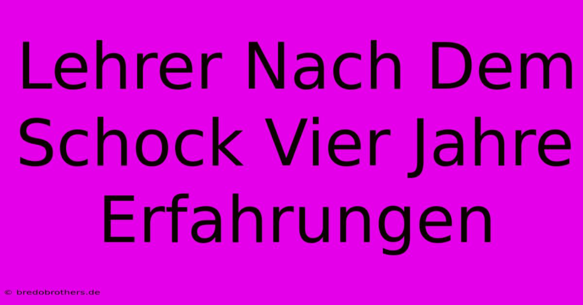 Lehrer Nach Dem Schock Vier Jahre Erfahrungen