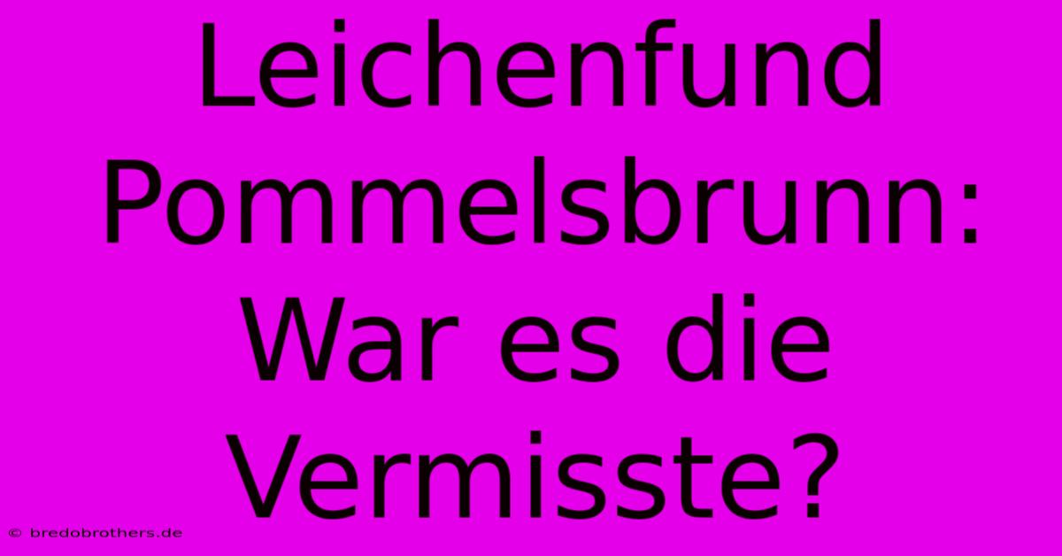 Leichenfund Pommelsbrunn: War Es Die Vermisste?