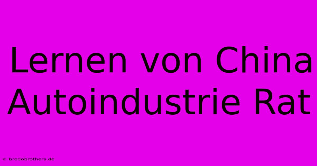 Lernen Von China Autoindustrie Rat