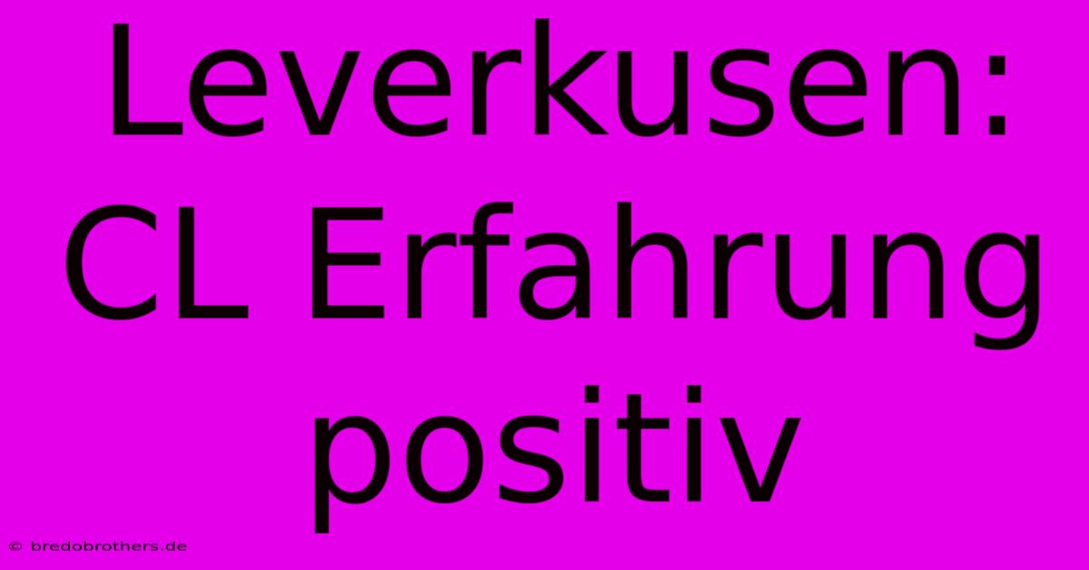 Leverkusen: CL Erfahrung Positiv