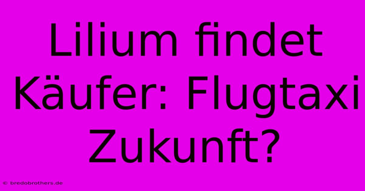 Lilium Findet Käufer: Flugtaxi Zukunft?